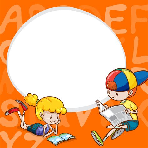 Border Template With Two Kids Reading Books 447736 Vector Art At Vecteezy