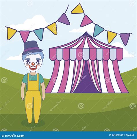 Clown With Tent Of Circus And Garlands Hanging Stock Illustration