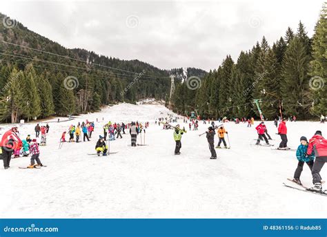 People Having Fun On Snowy Mountain Sky Resort Editorial Photo Image