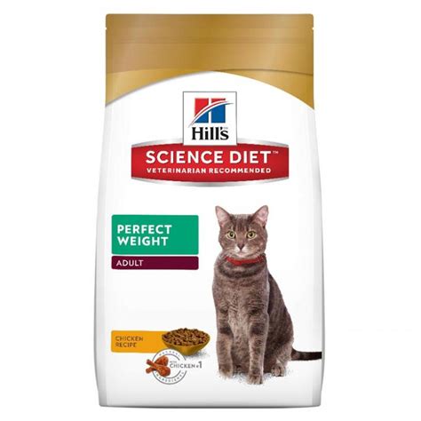 High protein (but substantially from corn rather than meat). Hill's Science Diet Adult Perfect Weight Dry Cat Food