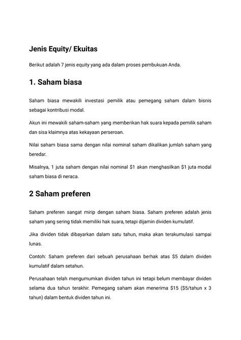 Jenis Equity Ekuitas - Jenis Equity/ Ekuitas Berikut adalah 7 jenis