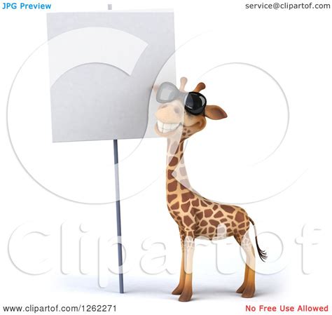 Clipart Of A 3d Giraffe Wearing Sunglasses By A Blank Sign Royalty Free Illustration By Julos