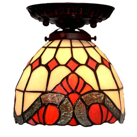 Bieye L10160 Tiffany Style Stained Glass Baroque Semi Flush Mount Ceiling Fixture With 7 Inches