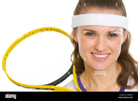 Portrait Of Smiling Female Tennis Player With Racket Stock Photo Alamy