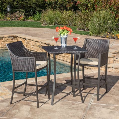 Christopher Knight Home Riga Outdoor 3 Piece Wicker Bistro Bar Set With