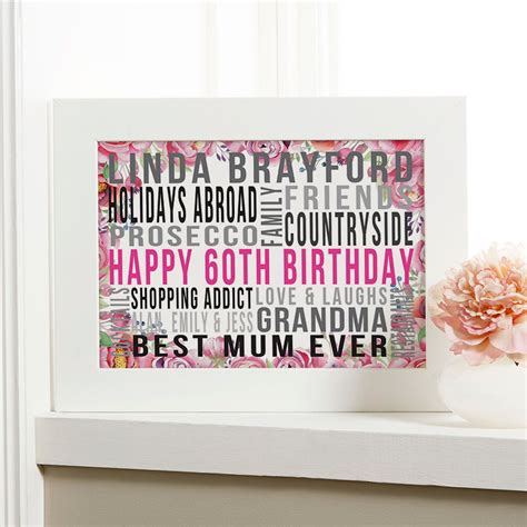 Personalized 60th Birthday Ts For Her Custom Word Picture