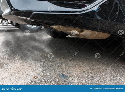 Combustion Fumes Coming Out Of Black Car Exhaust Pipe Air Pollution