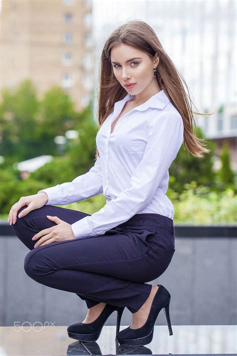 Portrait In Full Length Young Business Woman In White Shirt Summer Outfits Women Women