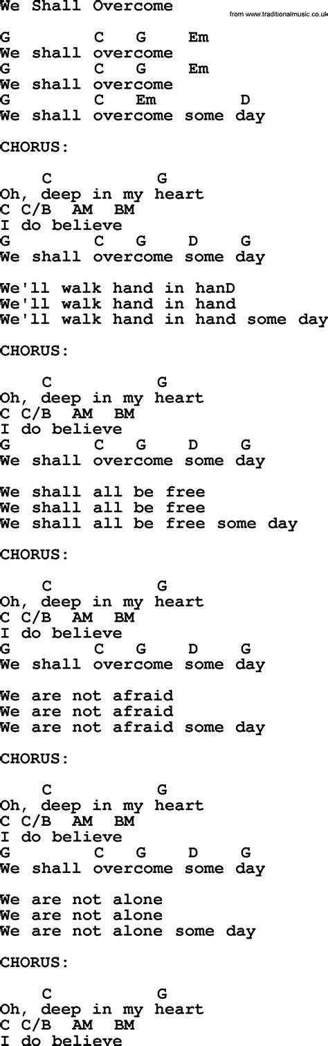 Top 1000 Folk And Old Time Songs Collection We Shall Overcome Lyrics With Chords And Pdf