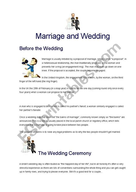 Marriage And Wedding Esl Worksheet By Zhuzha