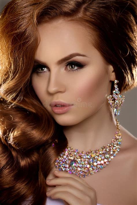 Model With Long Red Hair Waves Curls Hairstyle Hair Salon Updo