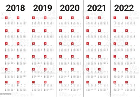 Year 2018 2019 2020 2021 2022 Calendar Vector Stock Vector Art And More