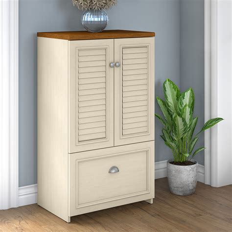 Bush Furniture Fairview Shoe Storage Cabinet With Doors Antique White