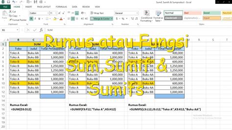 Cara Sum Sumif Dan Sumifs Di Excel Youtube