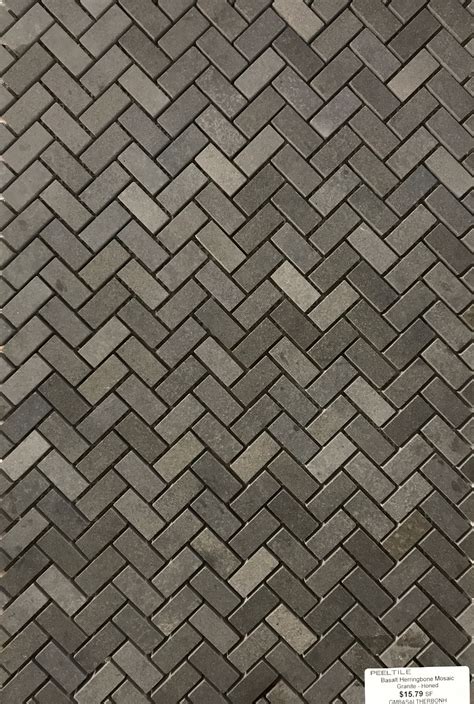 Bar Backsplashwall Tile Basalt Herringbone Mosaic Granite Honed