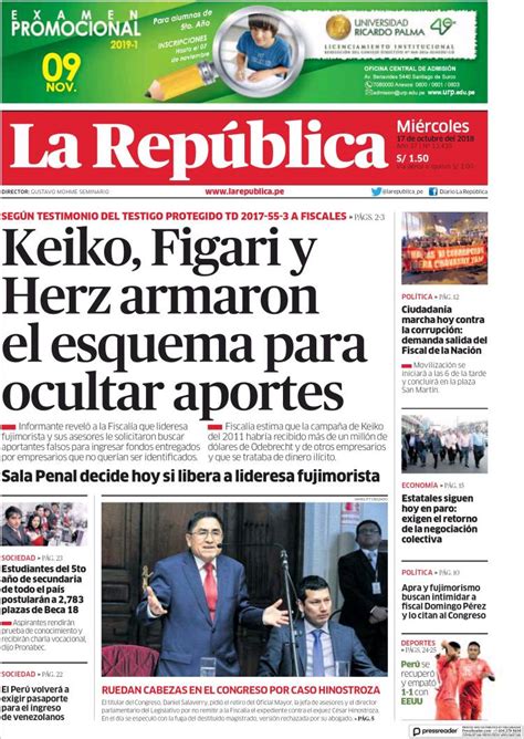 Newspaper La Republica Peru Newspapers In Peru Wednesdays Edition