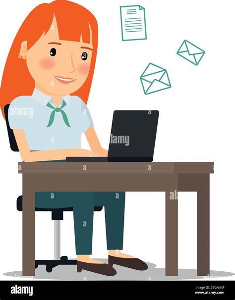 Woman With Laptop Computer Sending Email Or Working Online Vector