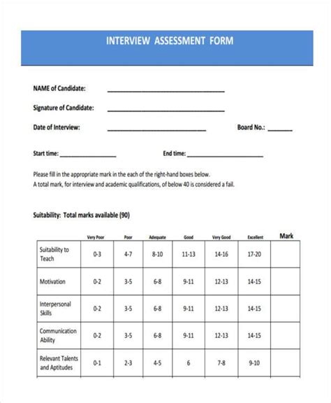 Free Sample Interview Assessment Forms In Pdf Ms Word
