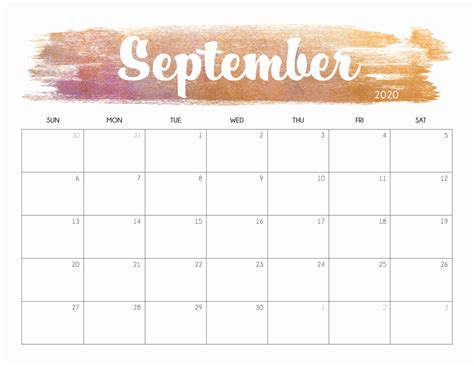 September 2020 Calendar Pdf Printable Templates