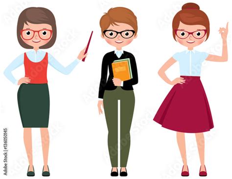 Set Of Vector Cartoon Teacher In Different Poses Stock Image And