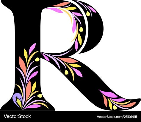 R Capital Letter Colored Floral Design Vector Image