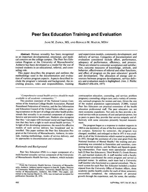 Pdf Peer Sex Education Training And Evaluation
