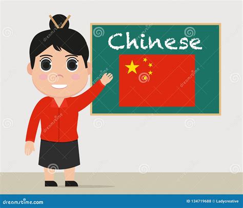 Chinese Teacher Woman Teaching Vector Stock Vector Illustration Of