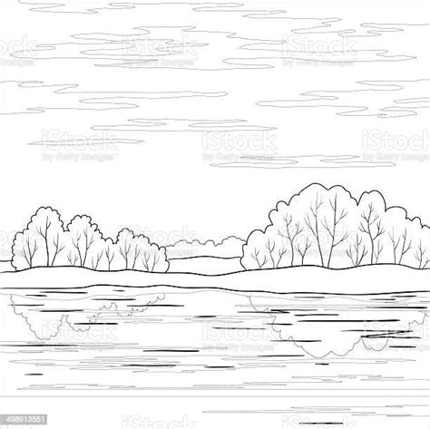 Landscape Forest River Outline Stock Illustration Download Image Now