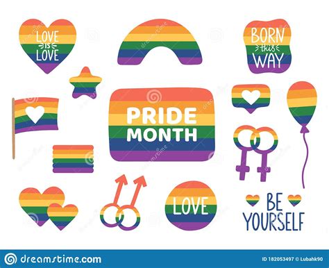 Lgbtq Stickers Set With Hand Lettering Pride Month Hand Drawn Icons Tolerance Day Card Pride