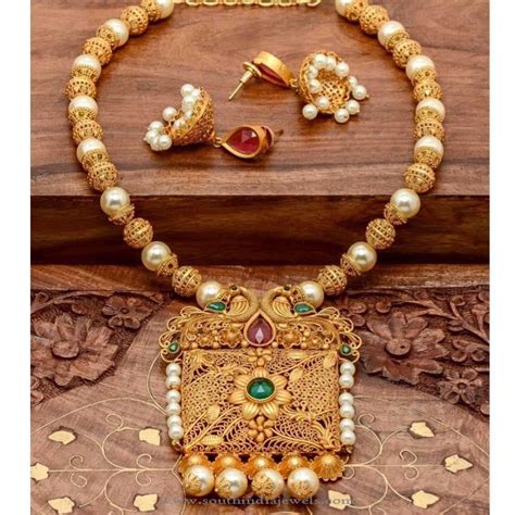 One Gram Gold Plated Necklace With Jhumka ~ South India Jewels