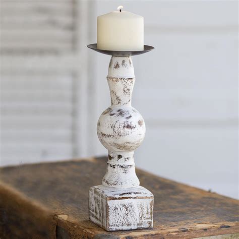 Distressed Block Pillar Candle Holder Pillar Candle Holders Wood