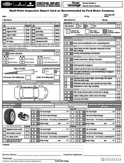 Ford Inspection Report Card 1 Ford Motor Company Ford Motor