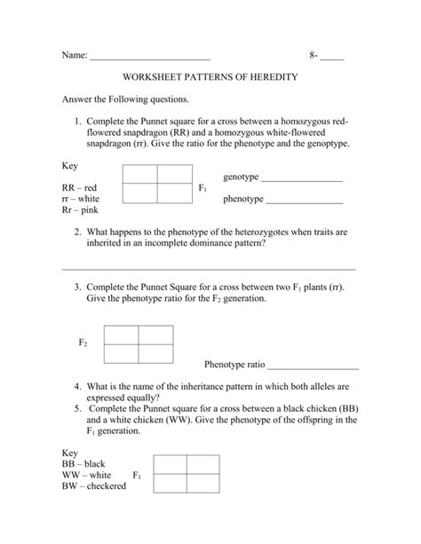 Patterns Of Inheritance Worksheet Answers | db-excel.com