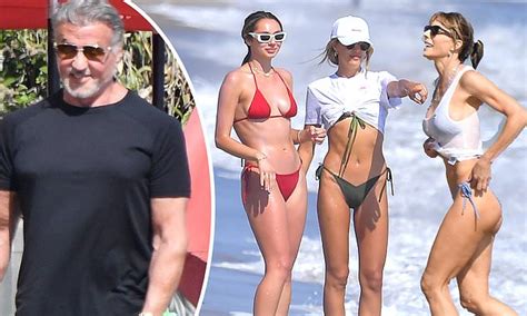 Sylvester Stallone Hits The Beach With Wife Jennifer Flavin And