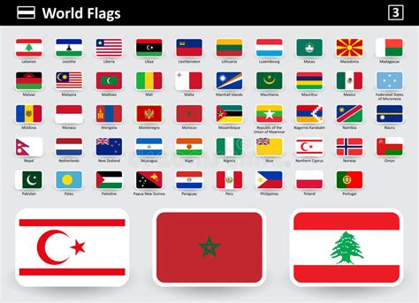 Flag Icons Of The World With Names In Alphabetical Order Stock Vector