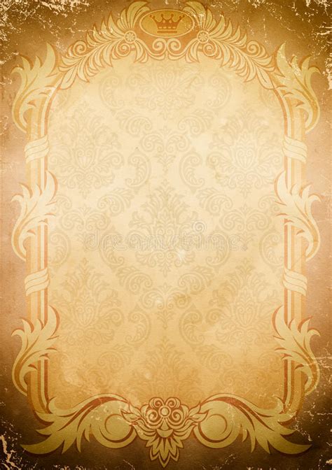 Background Of Old Paper With Old Fashioned Frame Stock