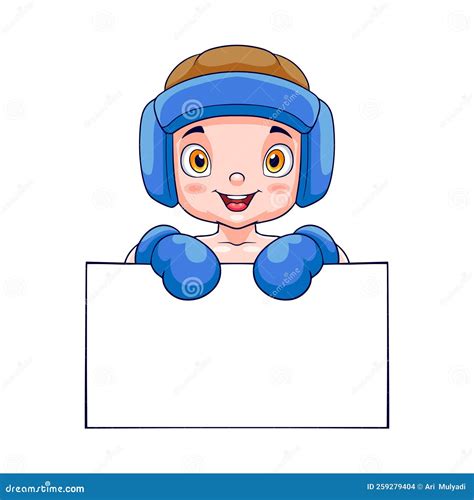 Cartoon Boy Boxing With Blank Space Isolated On White Background Stock