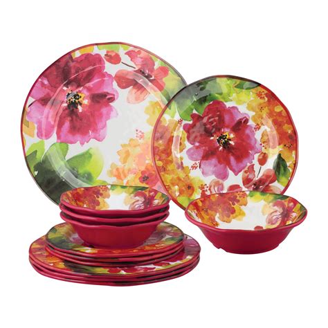 Gourmet Art 12 Piece Pink Floral Heavyweight And Durable Melamine