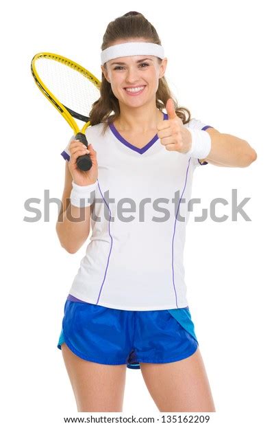 Smiling Female Tennis Player Racket Showing Stock Photo Edit Now