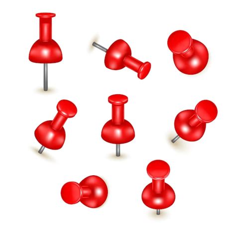 Premium Vector Realistic Detailed 3d Red Push Pins Different Angles