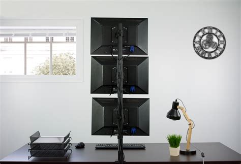 Vivo Triple Lcd Monitor Desk Mount Stand Stacked Vertical 3 Screens Up