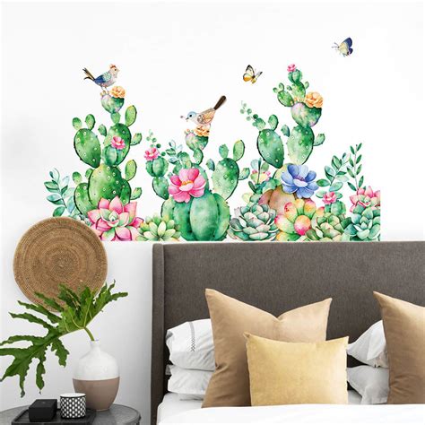 Cactus Wall Decals Succulent Removable Wallpaper Stickers Etsy