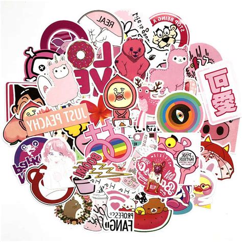 50pcslot Anime Cute Pink Stickers Decals Skateboard Car