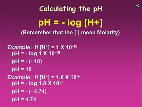 Molarity is measured in number of moles of a substance per unit volume. Слайд 24 pH of Common Substances Слайд 25 Calculating the ...