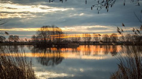 Lake Sunset Grass Reflection Picture Photo Desktop Wallpaper