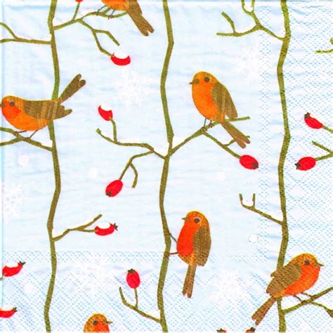 4 Decoupage Napkins Little Red Robins 1800 Designs Lunch Etsy
