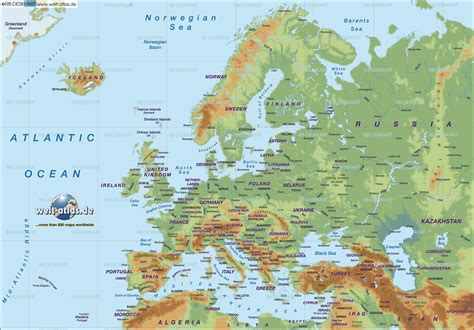 Physical Map Of Europe •