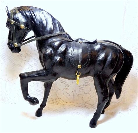 Vintage Horse Animal Figurine Black Leather Cover Saddle Reins Girdle