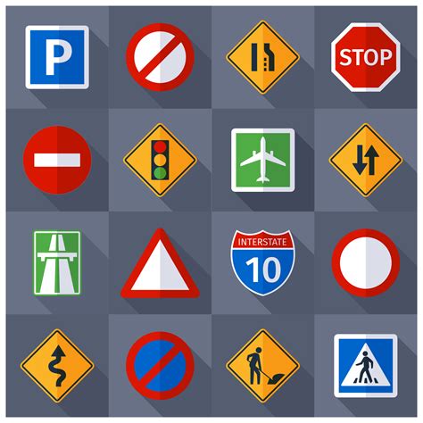 Road Traffic Signs Flat Icons Set 461833 Vector Art At Vecteezy