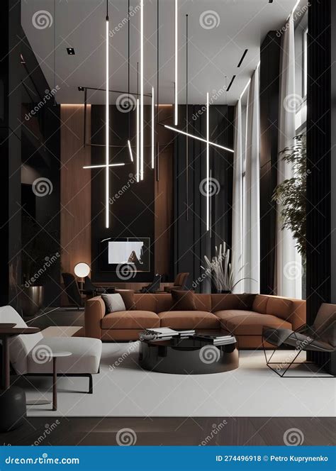 Living Room With Furniture And High Ceiling Inspired By Modern Interior